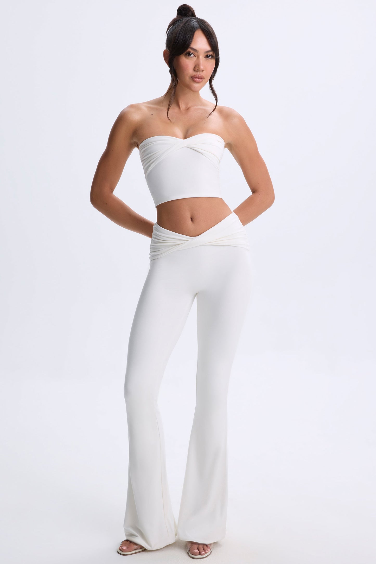 Modal Twist-Front Flared Trousers in White