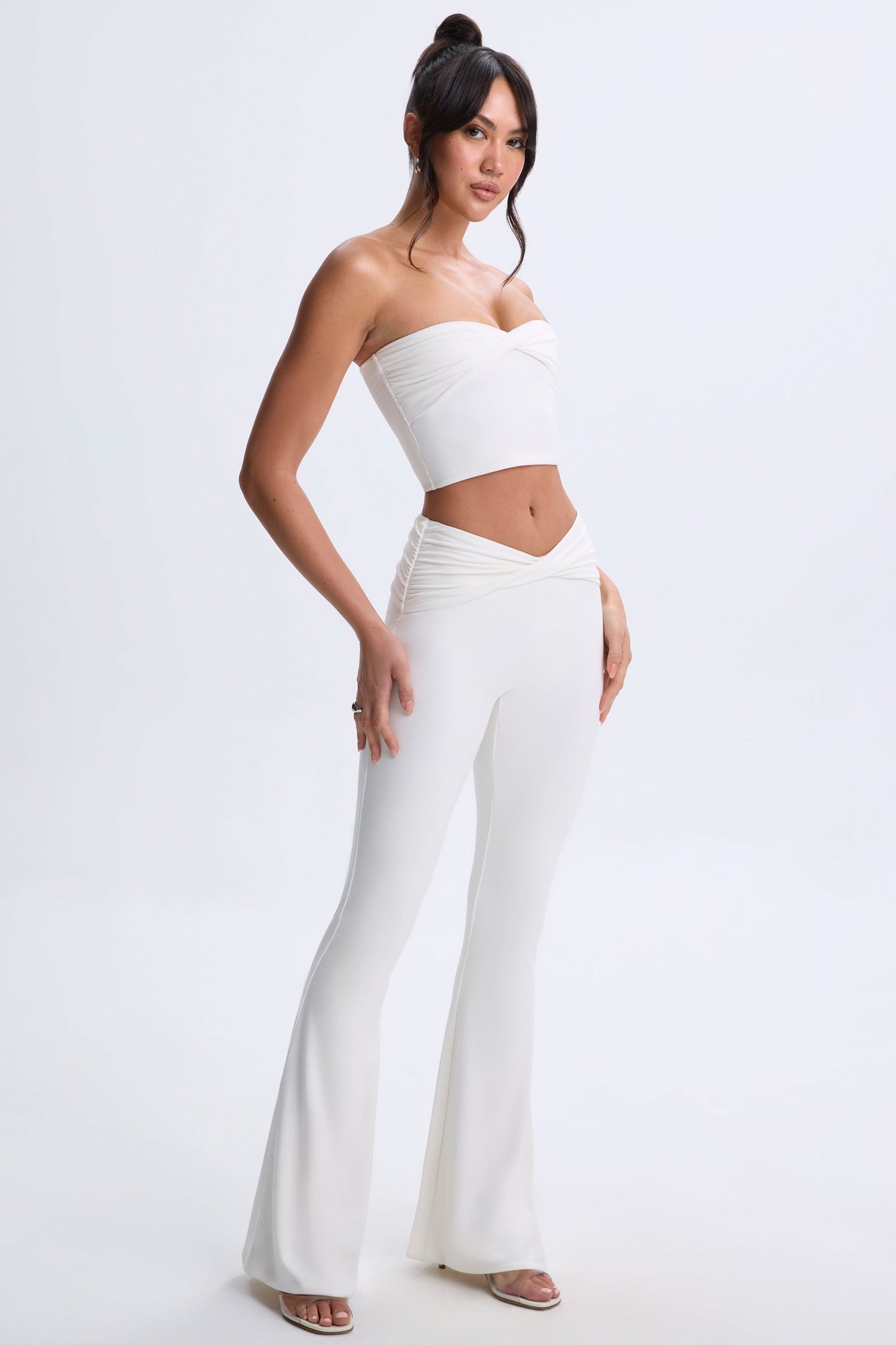 Modal Twist-Front Flared Trousers in White