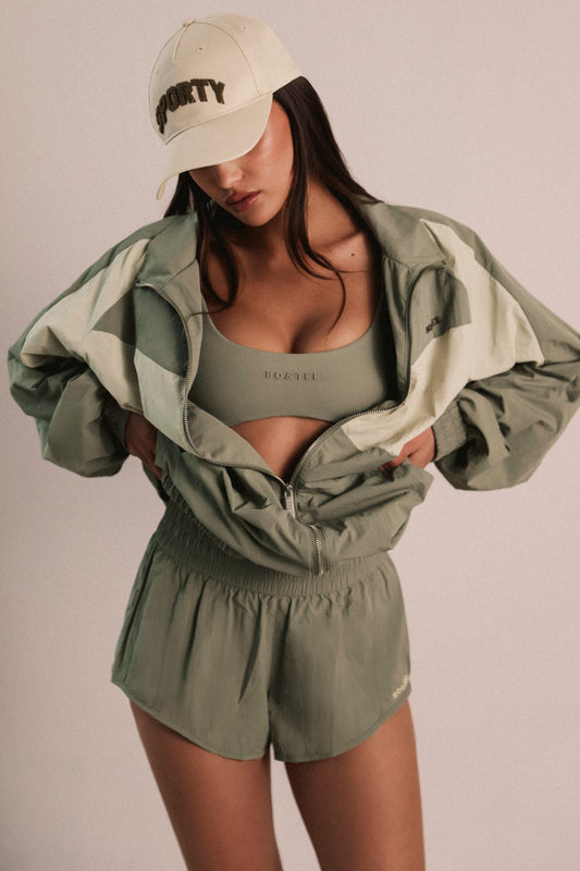 Water-Repellent Elasticated Mini Shorts in Mineral