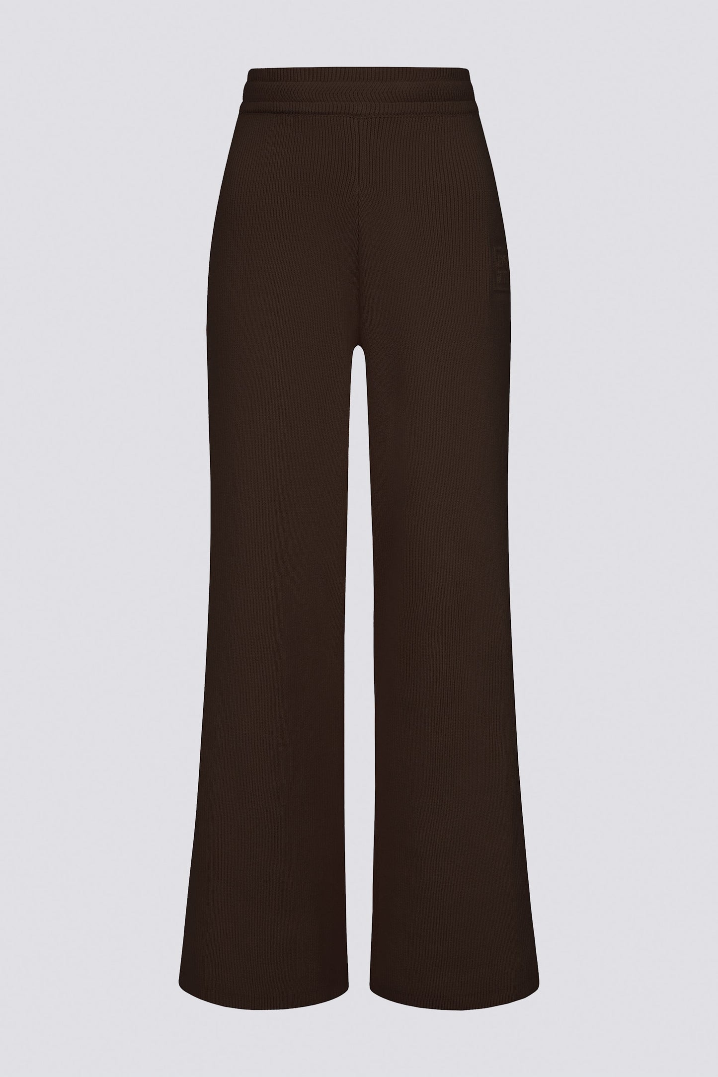 Ribbed Knit Wide-Leg Joggers in Pecan