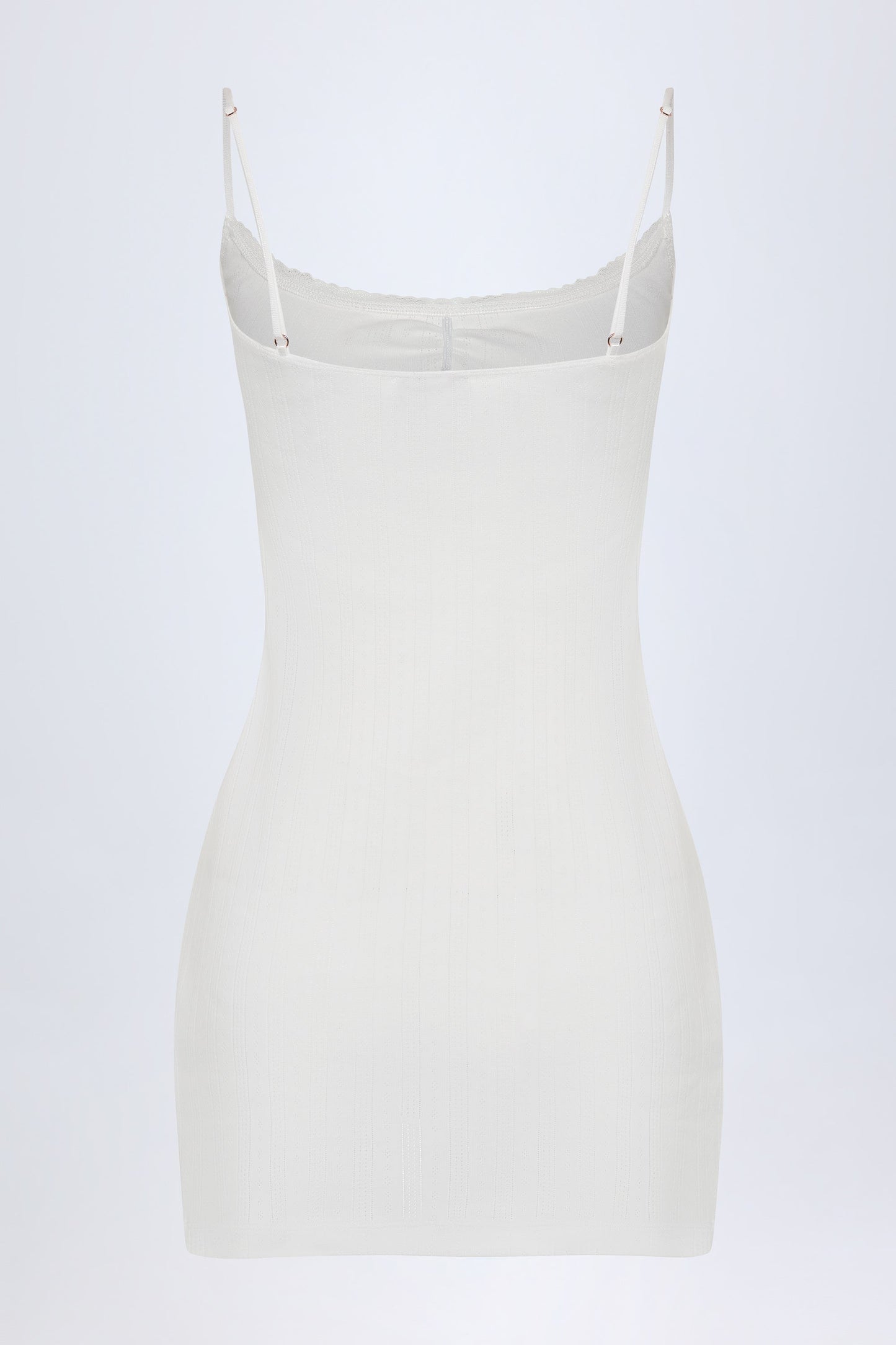 Pointelle Ruched A-Line Mini Dress in White